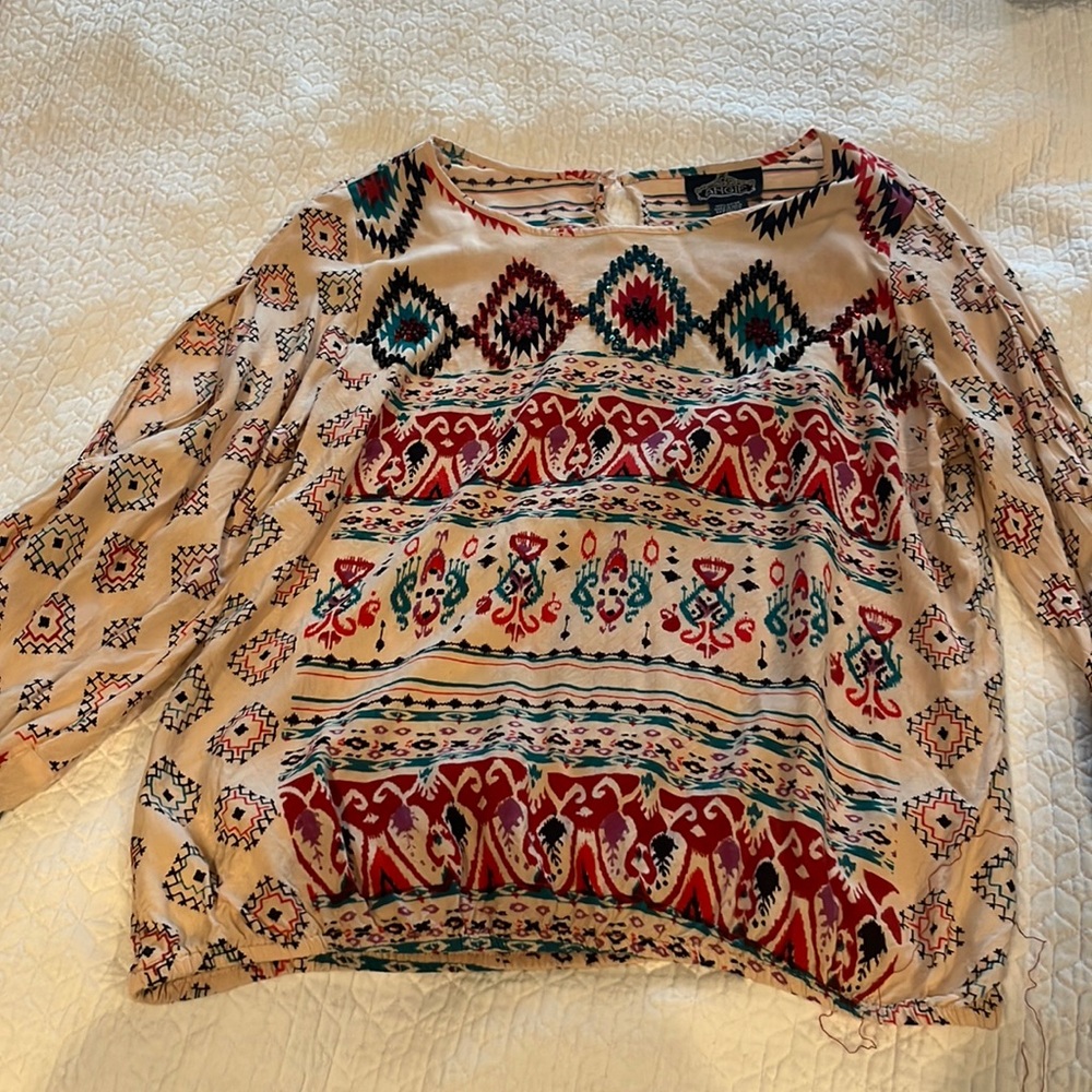 Southwestern blouse with beads banded bottom